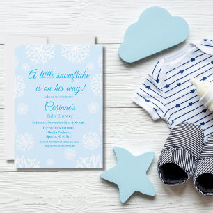 Little snowflake boy blue baby shower invitation