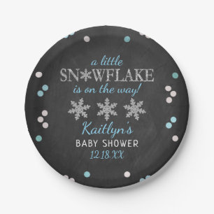 Little Snowflake Boys Winter Baby Shower Paper Plate