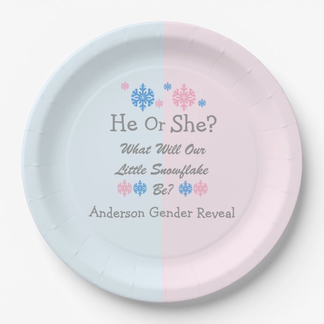 Little Snowflake Gender Reveal Paper Plate (Front)