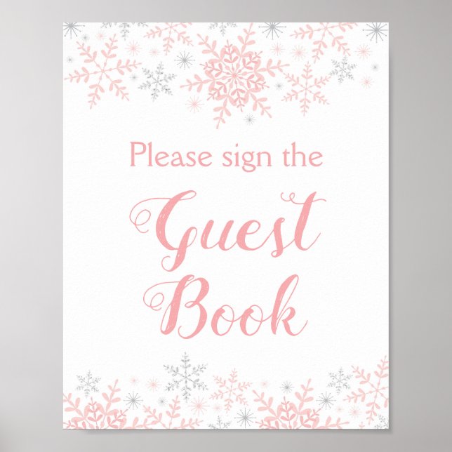 Little Snowflake Girl Baby Shower Guest Book Sign (Front)