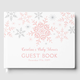 Little Snowflake Girl Baby Shower in Pink Silver Guest Book