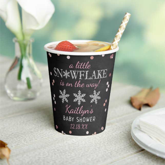Little Snowflake Girls Winter Baby Shower Paper Cups (Insitu)
