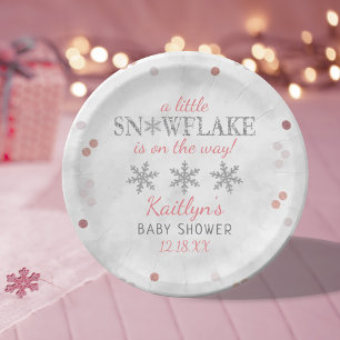 Little Snowflake Girls Winter Baby Shower Paper Plate