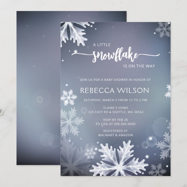 Little Snowflake is On the Way Boy Baby Shower Invitation (Front/Back)