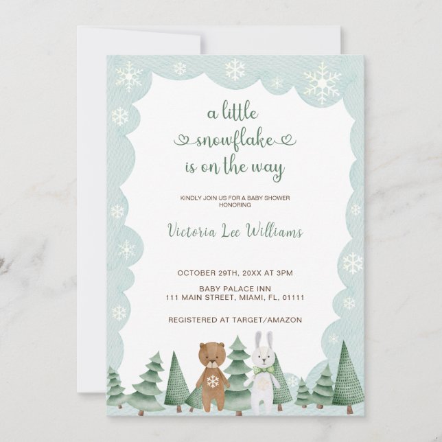 Little snowflake is on the way Winter Baby Shower  Invitation (Front)