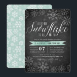 Little Snowflake Mint Chalkboard Baby Shower Invitation<br><div class="desc">Brrr! Frosty chic invitations for gender neutral winter baby showers feature a white snowflake border on a rustic chalkboard background with mint green watercolor accents. "A little snowflake is on the way" appears at the top in chic white calligraphy script lettering. Personalize with your baby shower details beneath using the...</div>