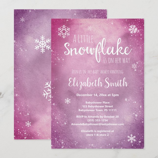 Little snowflake on her way babyshower invitation (Front/Back)