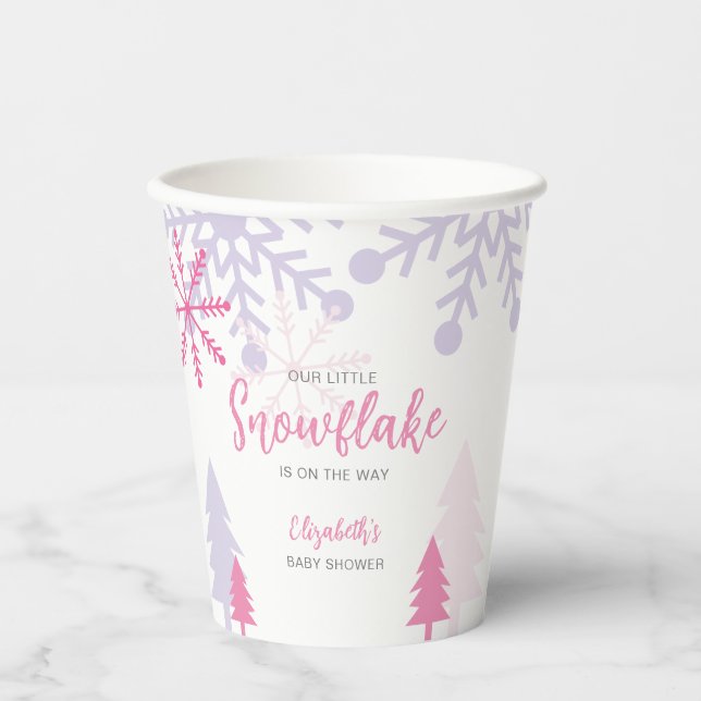 Little Snowflake on the way Baby Shower Winter Paper Cups (Front)