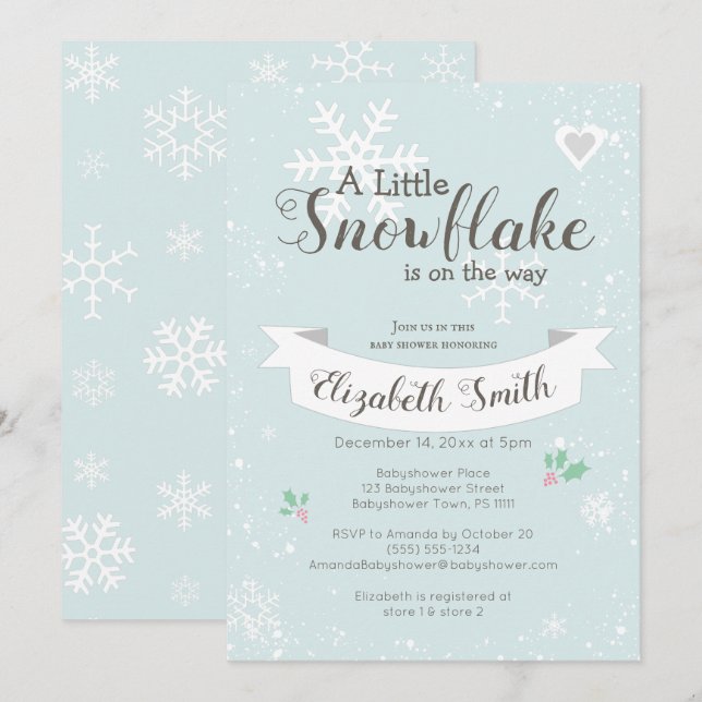 Little snowflake on the way babyshower invitation (Front/Back)