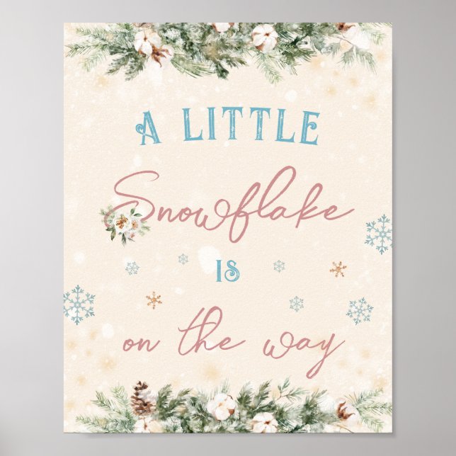 Little Snowflake On The Way Winter Baby Shower Poster (Front)