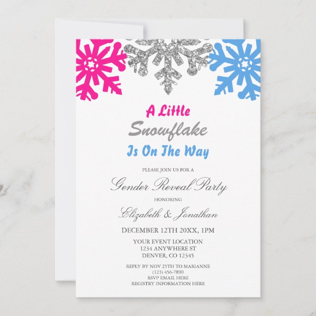 Little Snowflake On The Way Winter Gender Reveal Invitation (Front)