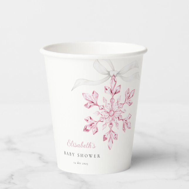 Little Snowflake Pink Baby Shower Paper Cups (Front)