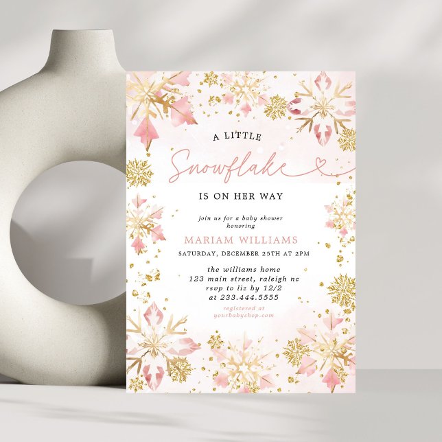 Little Snowflake Pink Floral Bear Baby Shower Invitation (Creator Uploaded)