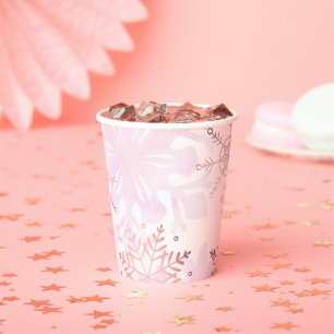 Little Snowflake Pink Girl Baby Shower Paper Cups
