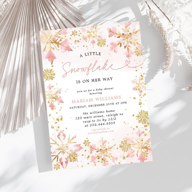 Little Snowflake Pink Gold Girl Baby Shower Invitation (Creator Uploaded)