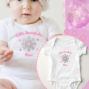 Little Snowflake Pink Grey Winter Baby Shower Gift Bodysuit