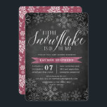 Little Snowflake Plum Chalkboard Baby Shower Invitation<br><div class="desc">Brrr! Frosty chic invitations for winter baby showers feature a white snowflake border on a rustic chalkboard background with plum purple watercolor accents. "A little snowflake is on the way" appears at the top in chic white calligraphy script lettering. Personalize with your baby girl shower details beneath using the template...</div>