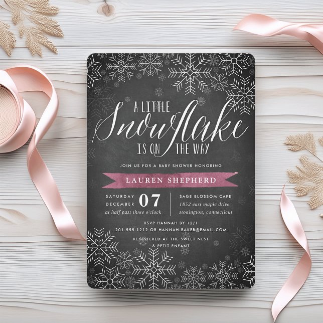 Little Snowflake Plum Chalkboard Baby Shower Invitation (Creator Uploaded)