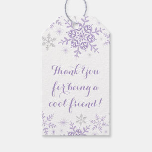 Little Snowflake Purple Silver Glitter Birthday Gift Tags