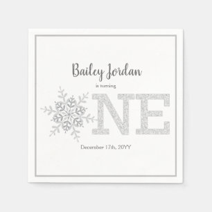 Little Snowflake Silver Glitter 1st Birthday Napkin