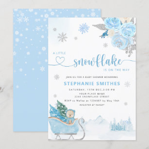 Little Snowflake Teddy Bear Winter Baby Shower Boy Invitation