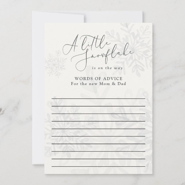 little snowflake winter baby shower advice words invitation (Front)