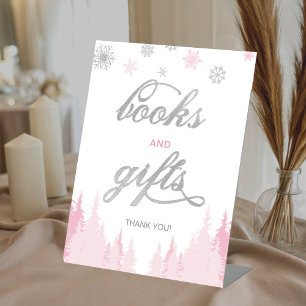 Little Snowflake Winter Baby Shower Books and Gift Pedestal Sign