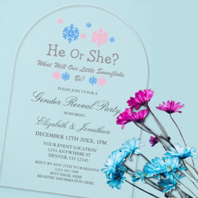 Little Snowflake Winter Gender Reveal Acrylic Invitations (Creator Uploaded)