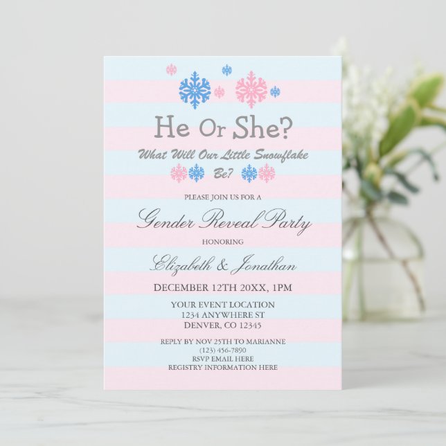 Little Snowflake Winter Gender Reveal Invitation (Standing Front)