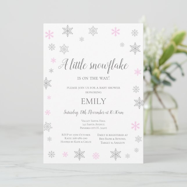 Little Snowflake Winter Invitation - Baby Shower (Standing Front)