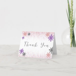 Little Snowflake Winter Pink Baby Shower Silver Thank You Card