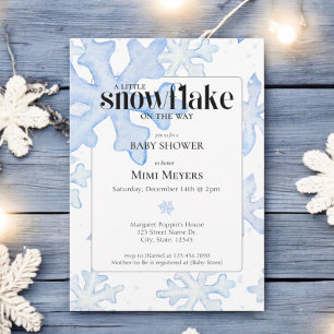 Little Snowflake Wintery Watercolor Baby Shower Invitation