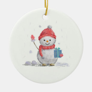 little snowman ceramic ornament