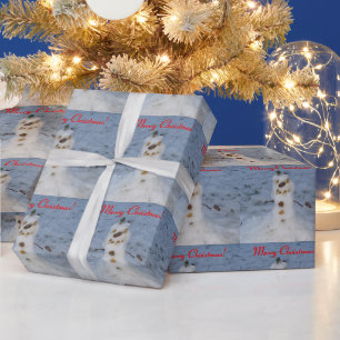 Little Snowman with Pine Cone Nose Wrapping Paper