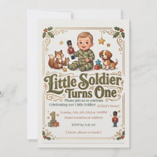 Little Soldier Turns One First Birthday Invite