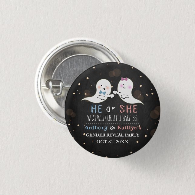 Little Spirit Halloween Ghosts Gender Reveal Party 1 Inch Round Button (Front & Back)