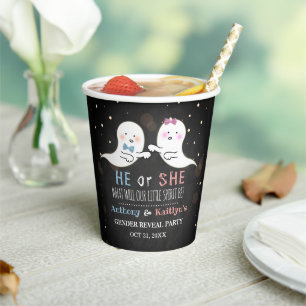 Little Spirit Halloween Ghosts Gender Reveal Party Paper Cups