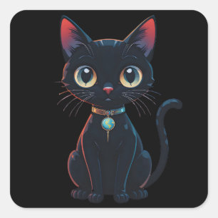 Little Spooky Black Cat Square Sticker