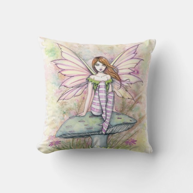 Little Spring Fae Fairy Art by Molly Harrison Throw Pillow (Front)