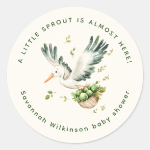 Little Sprout Baby Shower Stork Sticker