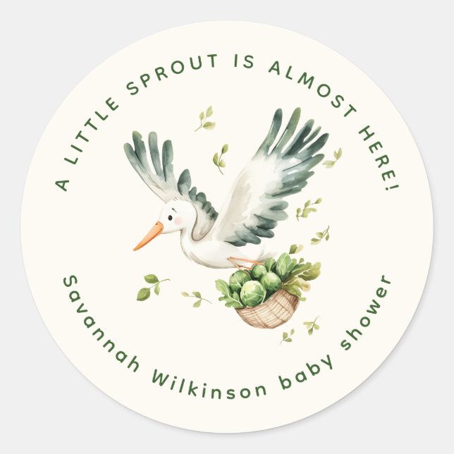 Little Sprout Baby Shower Stork Sticker (Devant)