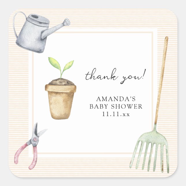 Little sprout baby shower thank you square sticker (Front)