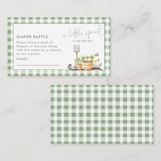Little Sprout Diaper Raffle Gingham Baby Shower  Enclosure Card (Front/Back)