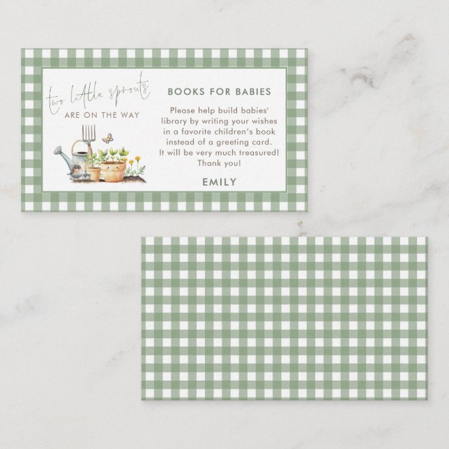 Little Sprout Gingham Books For Babies Twins Enclosure Card (Front/Back)