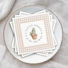 Little Sprout Neutral Beige Gingham Baby Shower Napkin