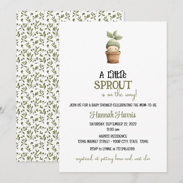Little Sprout on the Way Baby Shower Invitation (Front/Back)