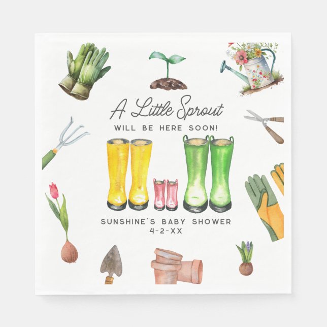 Little Sprout Pink Rain Boots Garden Baby Shower Napkin (Front)