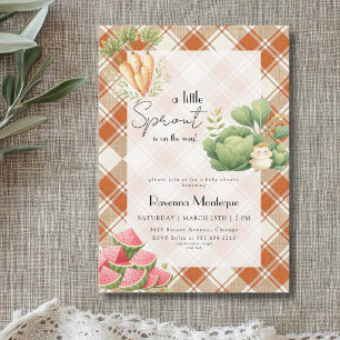Little Sprout Purple Gingham Veggie Baby Shower Invitation