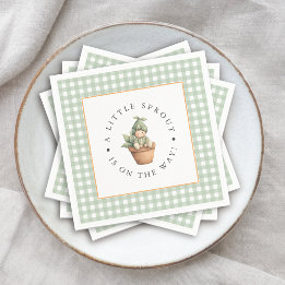 Little Sprout Sage Green Gingham Baby Shower Napkin