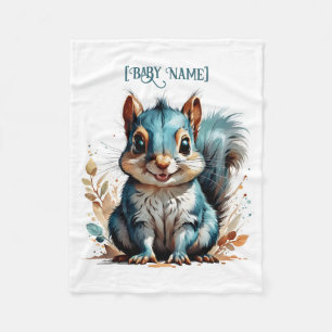 Little Squirrel Blue Personalized Fleece Blanket